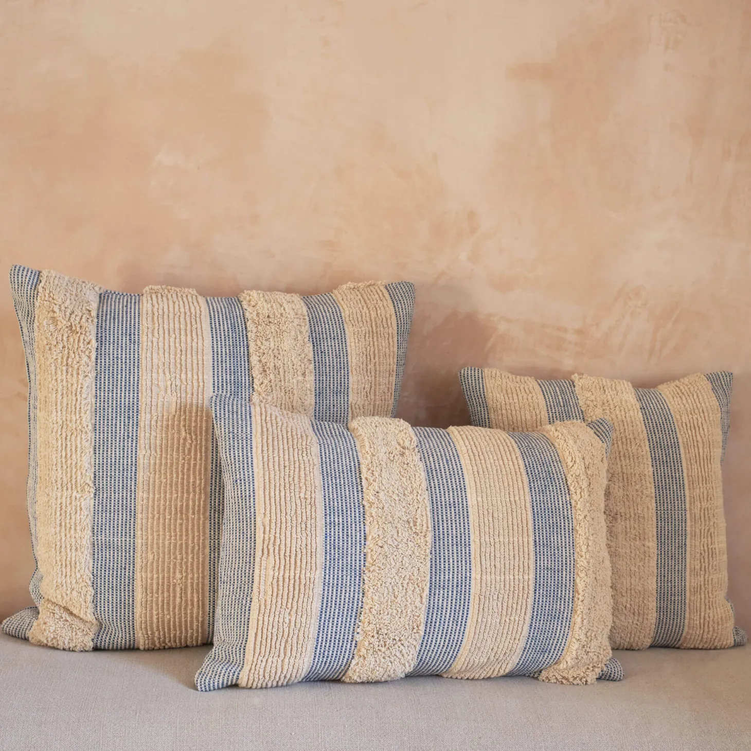 Misty Square Blue and White Striped Cushion