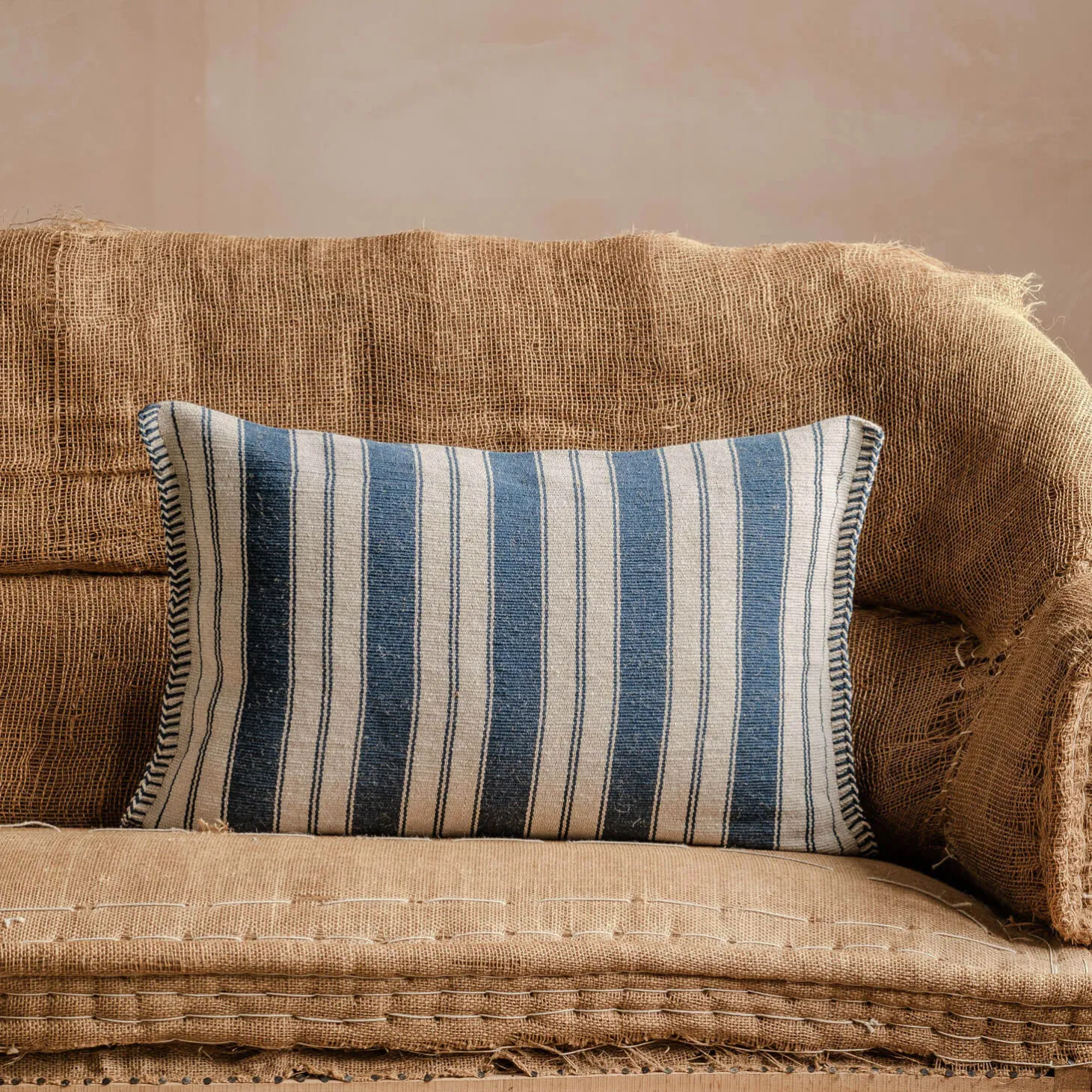 Moana Blue and White Striped Rectangular Cushion