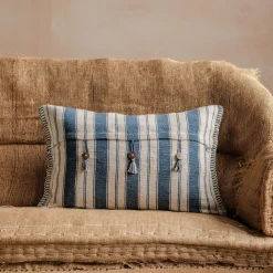 Moana Blue and White Striped Rectangular Cushion