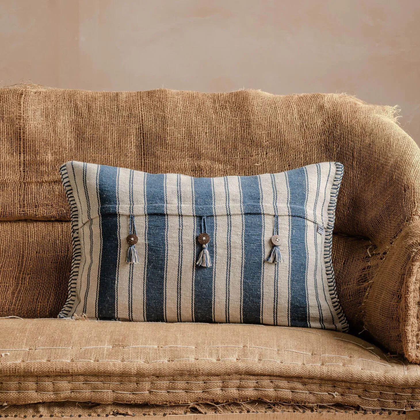 Moana Blue and White Striped Rectangular Cushion