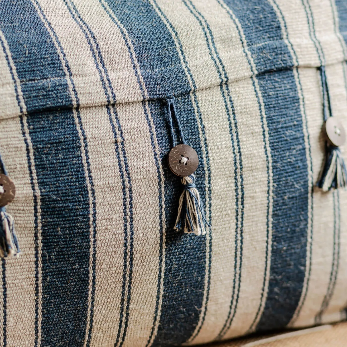 Moana Blue and White Striped Rectangular Cushion