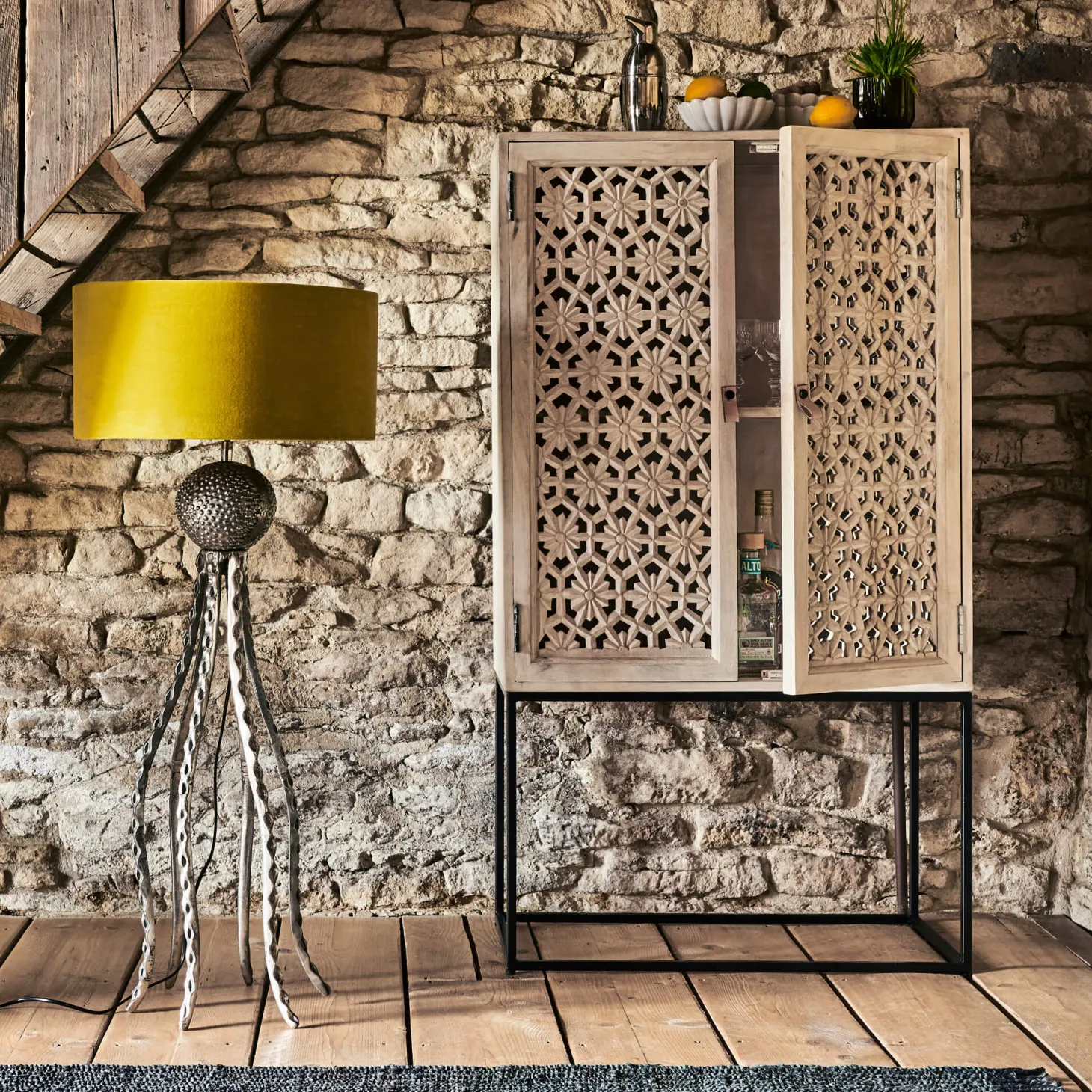Momoka Hand-Carved Bar Cabinet