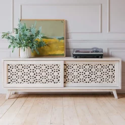 Momoka Hand-Carved Sideboard with Sliding Doors