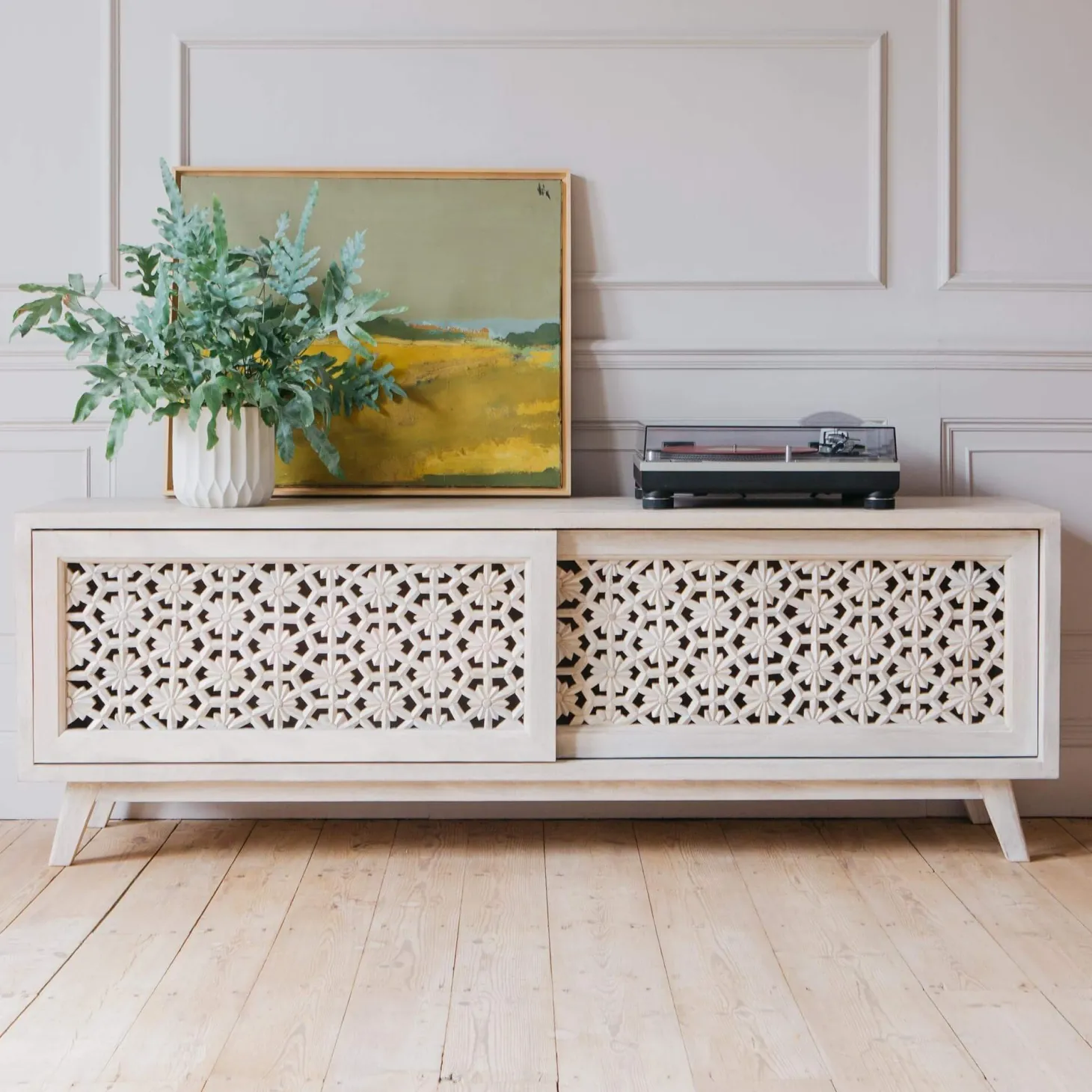 Momoka Hand-Carved Sideboard with Sliding Doors