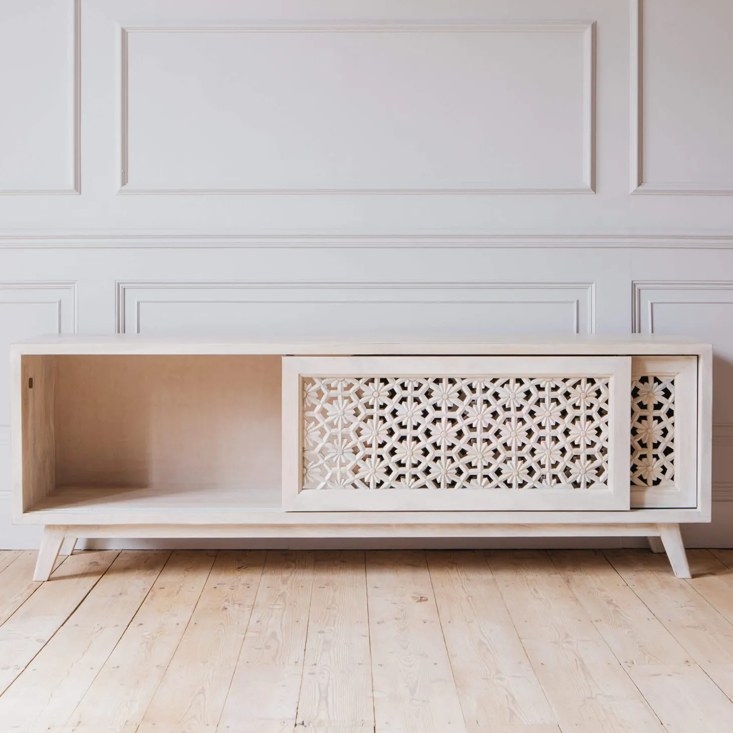 Momoka Hand-Carved Sideboard with Sliding Doors