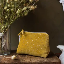 Mustard Dotty Velvet Wash Bags