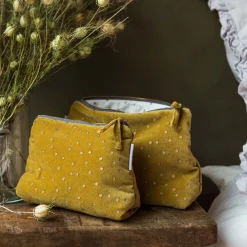 Mustard Dotty Velvet Wash Bags