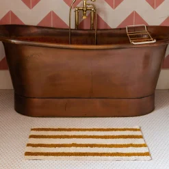 Mustard Striped Tufted Bath Mat