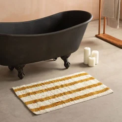 Mustard Striped Tufted Bath Mat