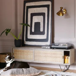 Natural and Black Abstract Print