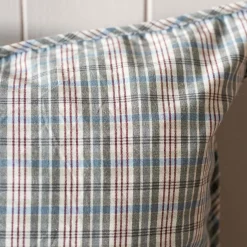 Natural and Blue Check Rectangular Cushion