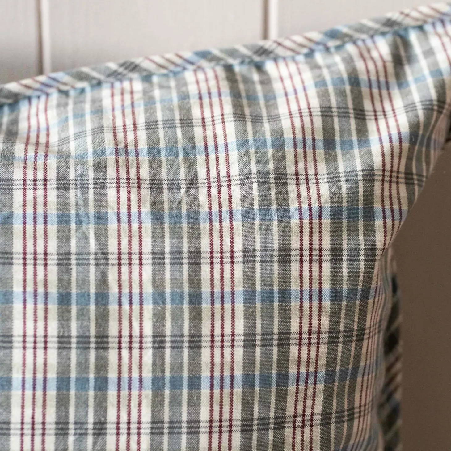 Natural and Blue Check Rectangular Cushion