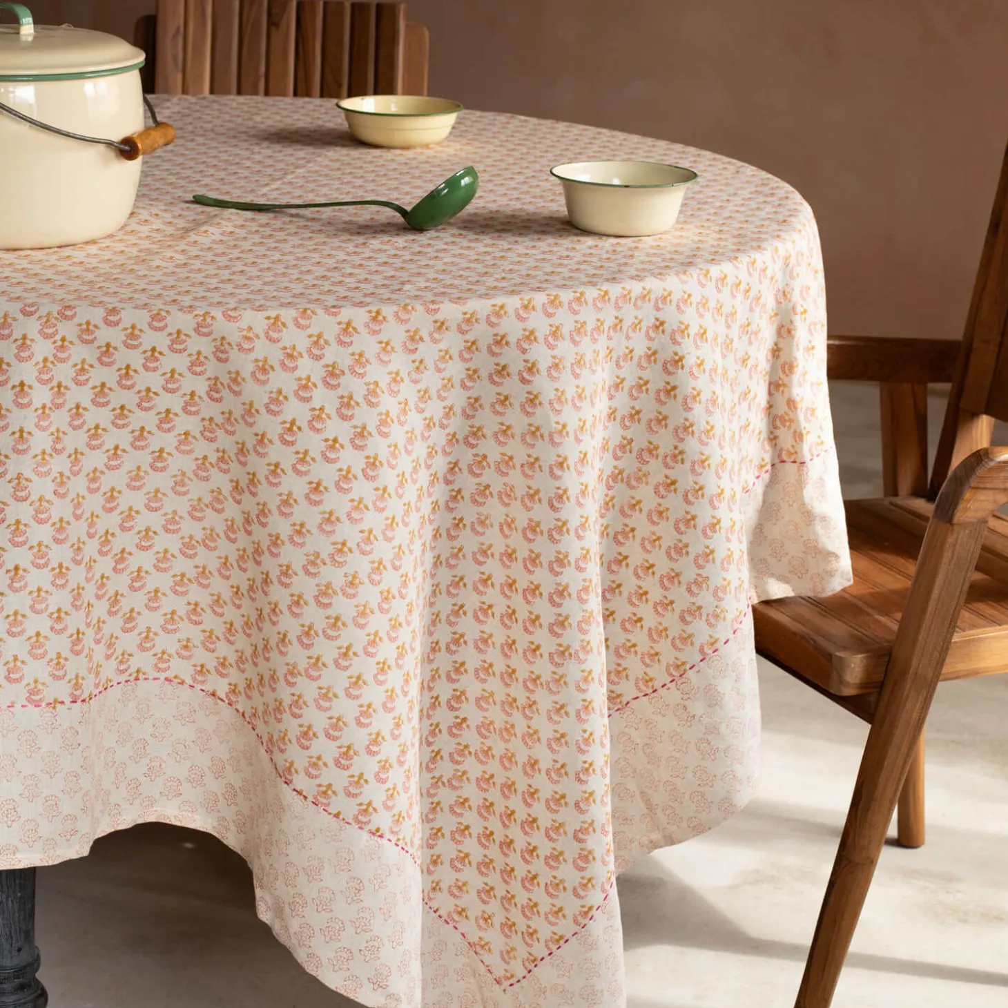 Natural Flower Block Printed Tablecloths
