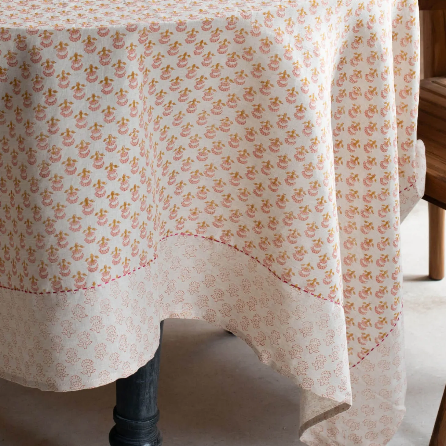Natural Flower Block Printed Tablecloths