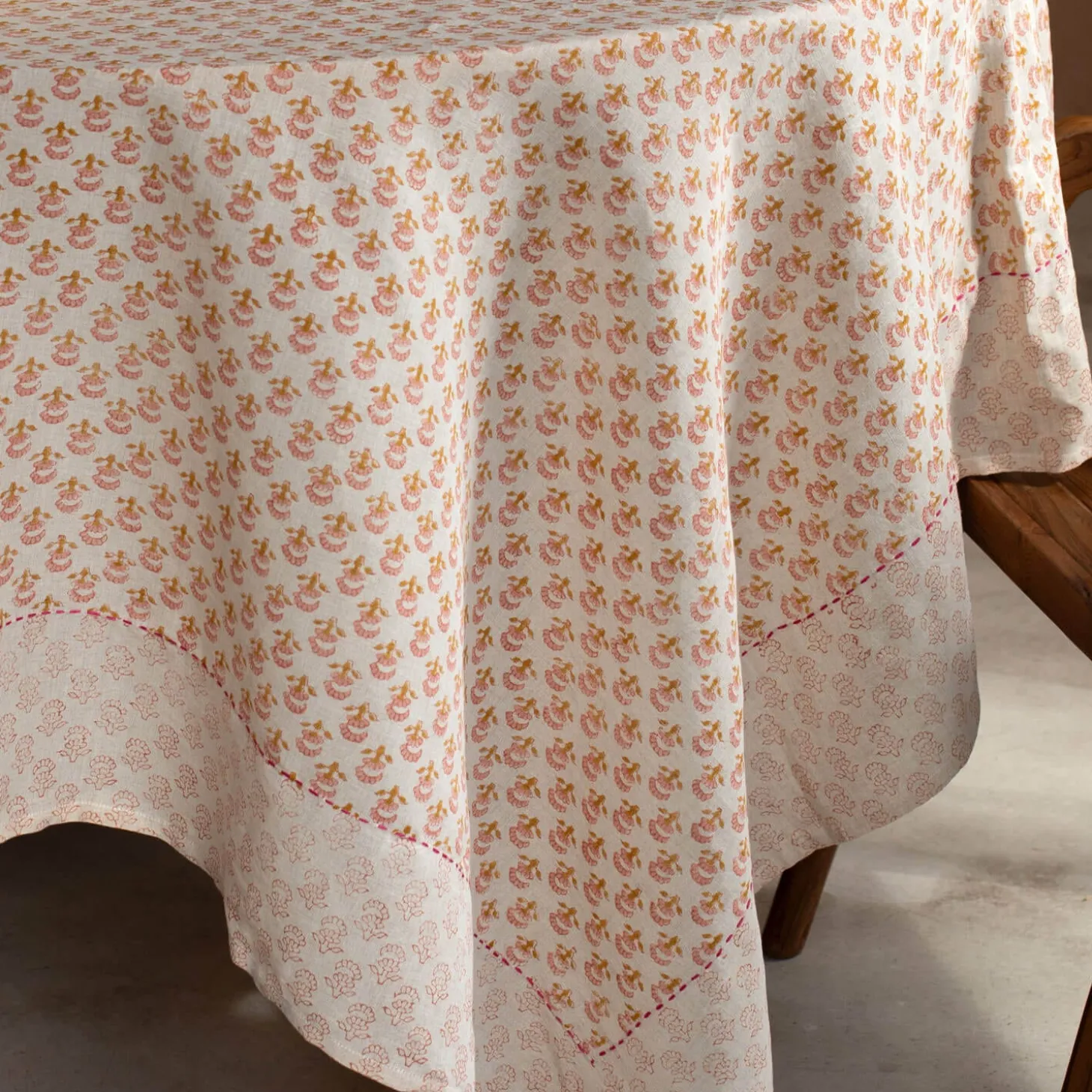 Natural Flower Block Printed Tablecloths