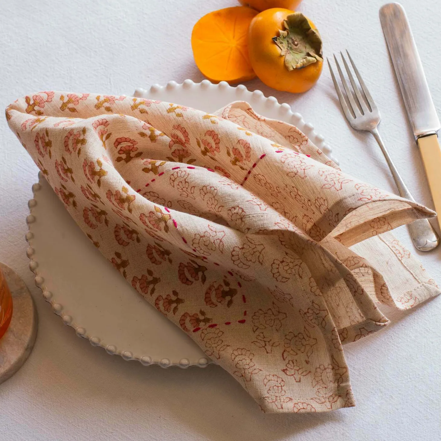 Natural Flower Block Printed Napkin