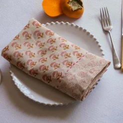 Natural Flower Block Printed Napkin