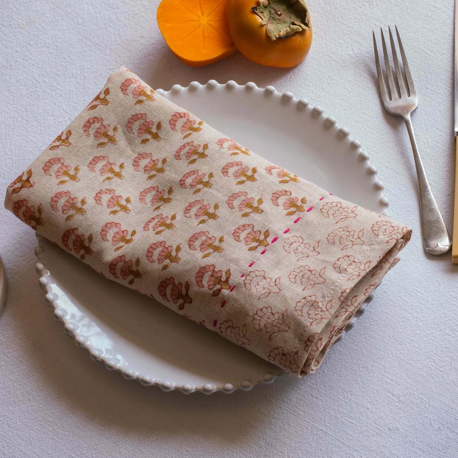 Natural Flower Block Printed Napkin