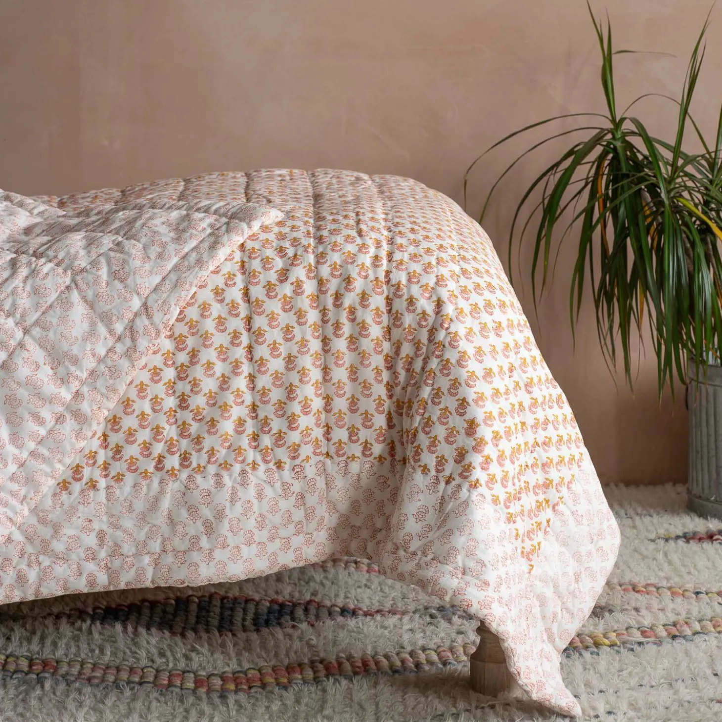 Natural Flower Hand-Printed Quilt