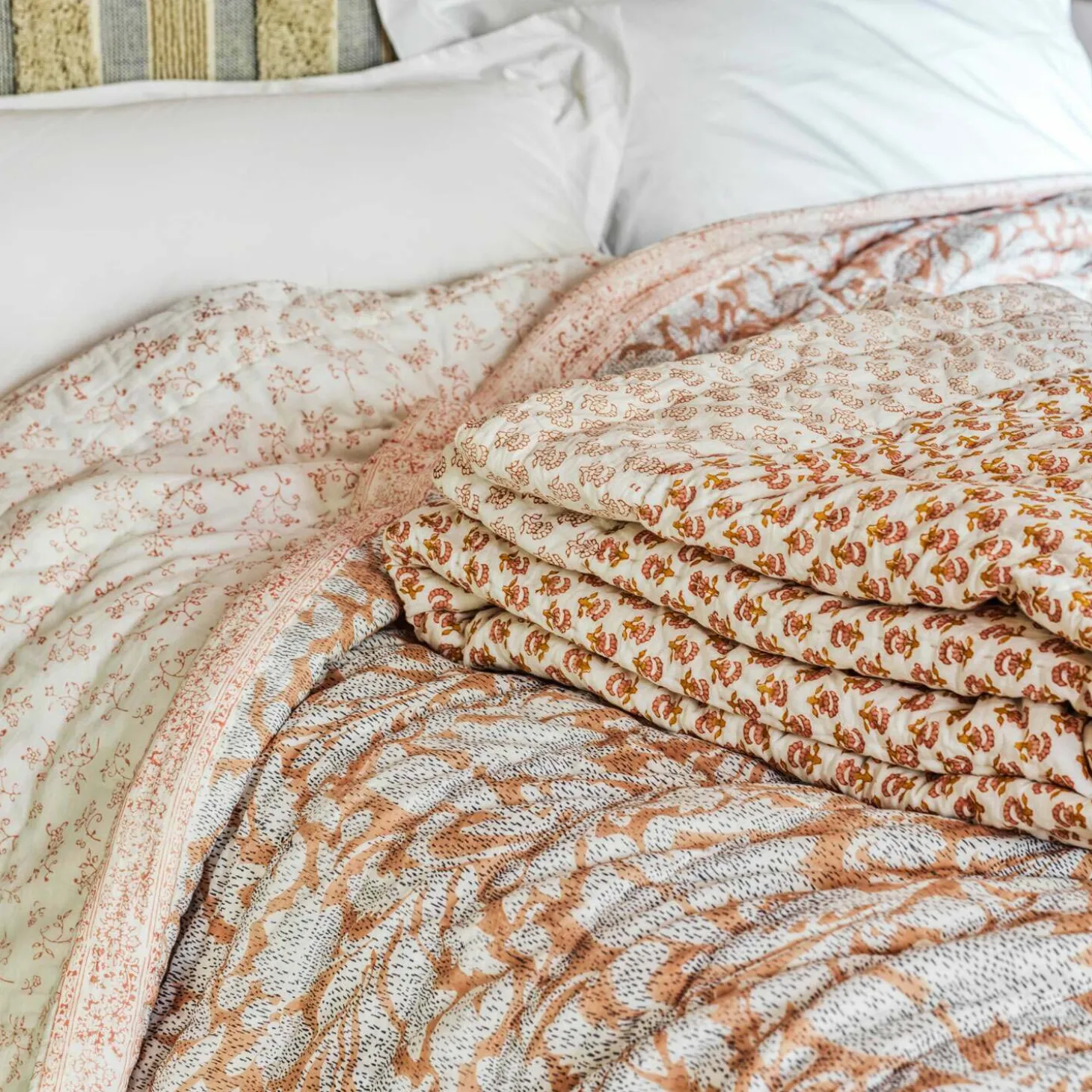 Natural Flower Hand-Printed Quilt