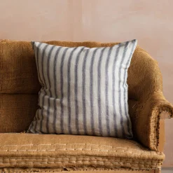 Natural Grey Striped Large Square Cushion