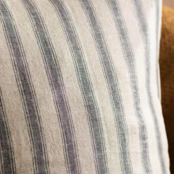 Natural Grey Striped Large Square Cushion
