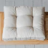 Natural Linen Square Seat Pad with Striped Linen Border