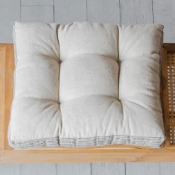 Natural Linen Square Seat Pad with Striped Linen Border