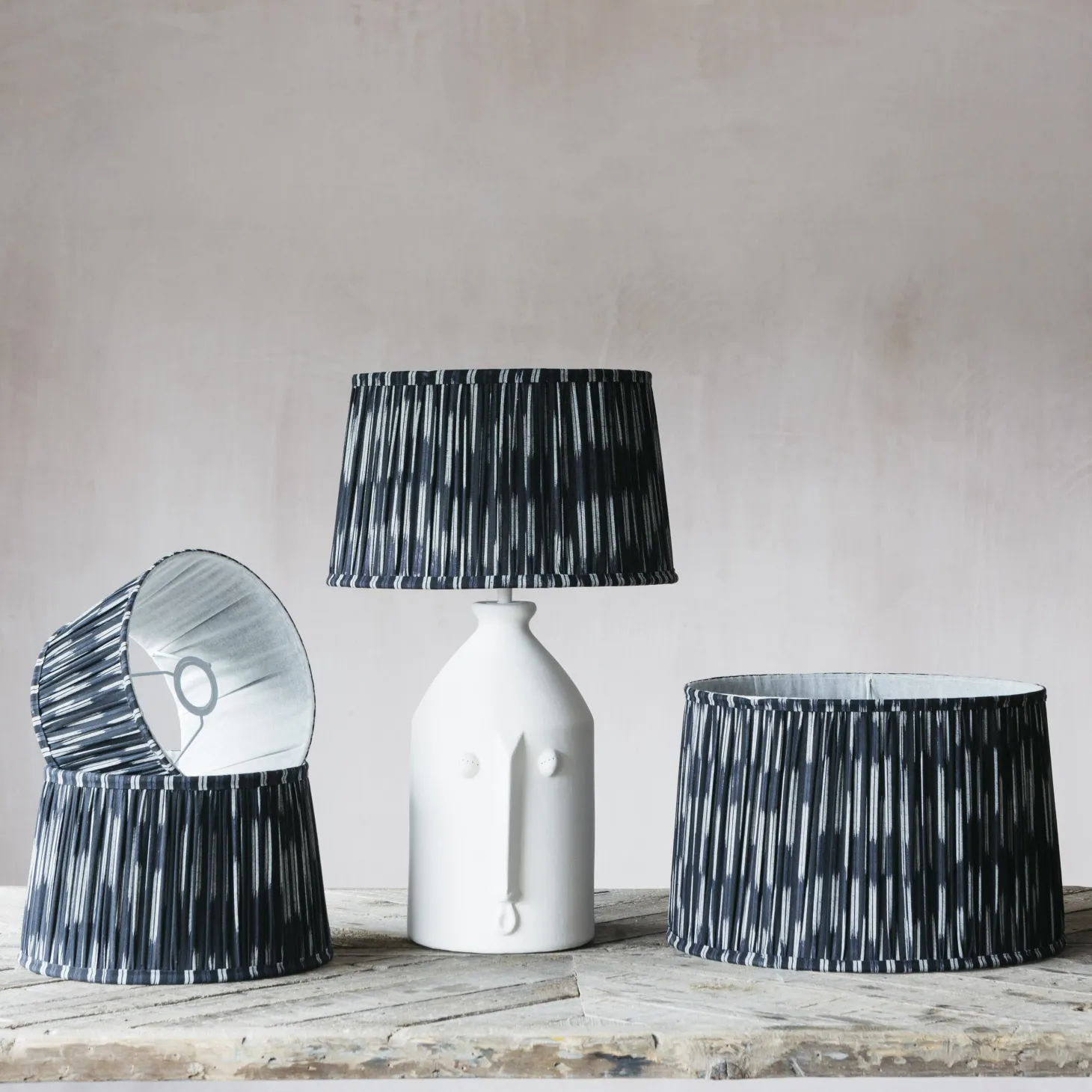 Navy Pleated Ikat Lamp Shades
