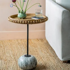 Noland Wood and Marble Side Table