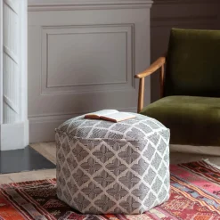 Nora Ecru Jacquard Footstool