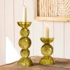 Olive Bubble Glass Candle Holders
