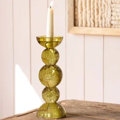 Olive Bubble Glass Candle Holders