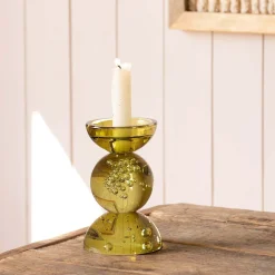 Olive Bubble Glass Candle Holders