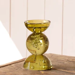 Olive Bubble Glass Candle Holders