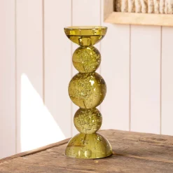 Olive Bubble Glass Candle Holders