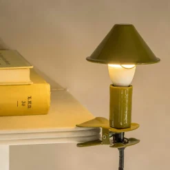 Olive Enamel Mushroom Clip Lamp
