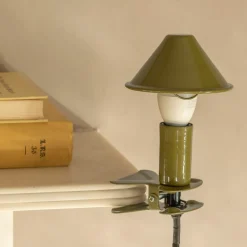 Olive Enamel Mushroom Clip Lamp
