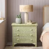 Olive Floral Bone Inlay Large Bedside Table