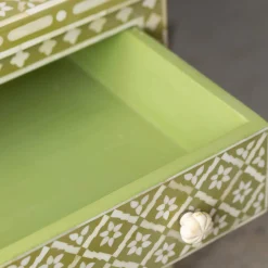 Olive Floral Bone Inlay Large Bedside Table