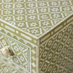 Olive Floral Bone Inlay Large Bedside Table