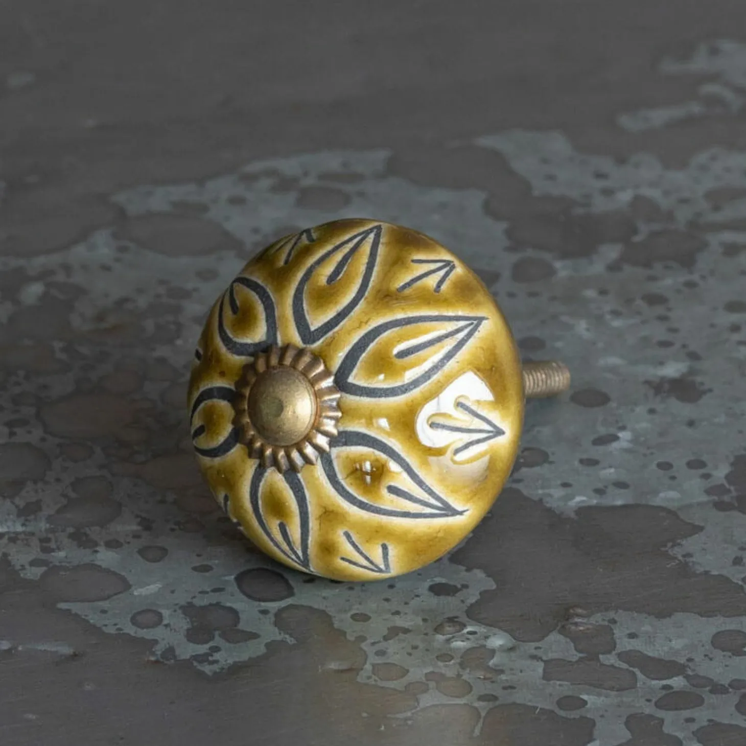 Olive Floral Ceramic Knob