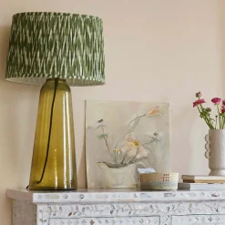 Olive Green Pleated Ikat Lamp Shades