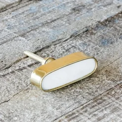 Oval White Marble and Brass Knob