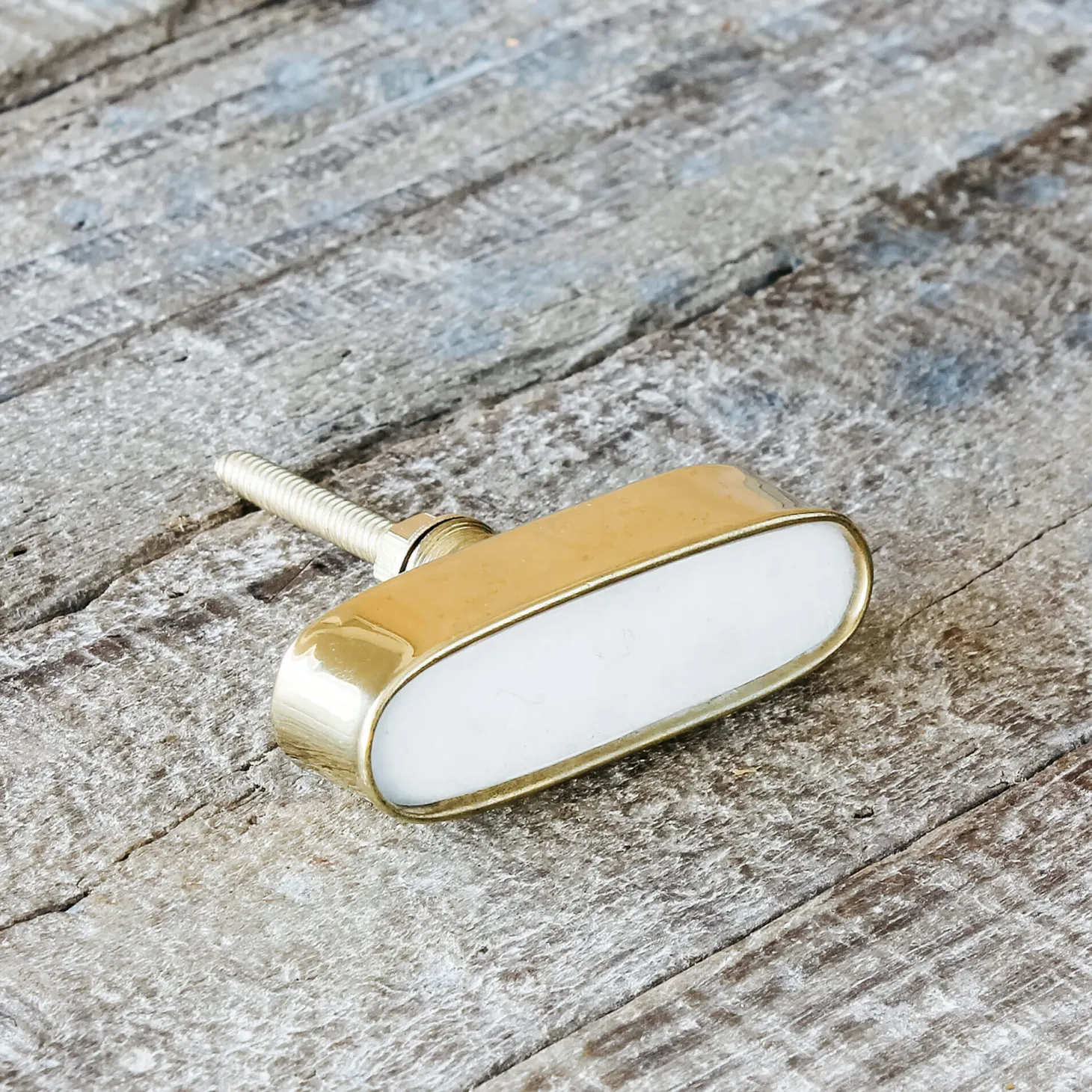 Oval White Marble and Brass Knob