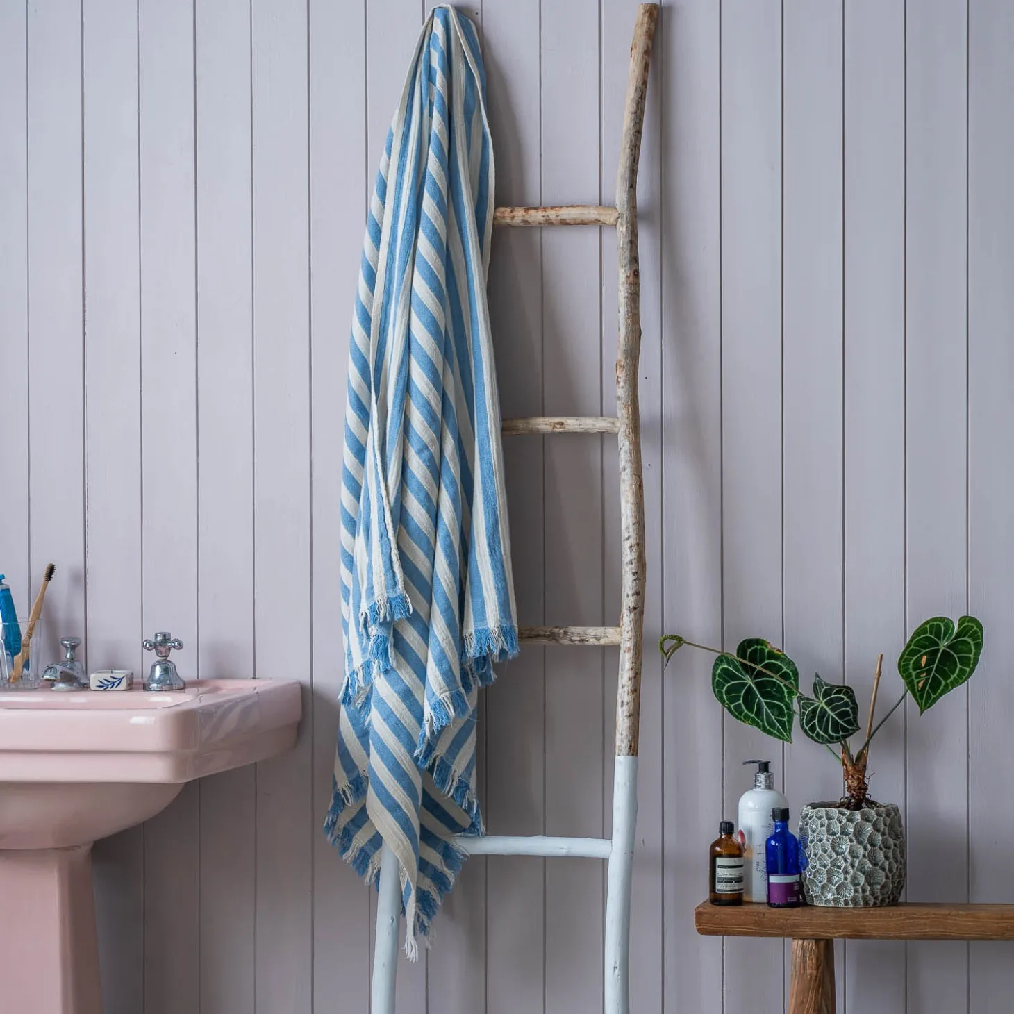 Pale Blue Stripe Turkish Beach Towel Wrap