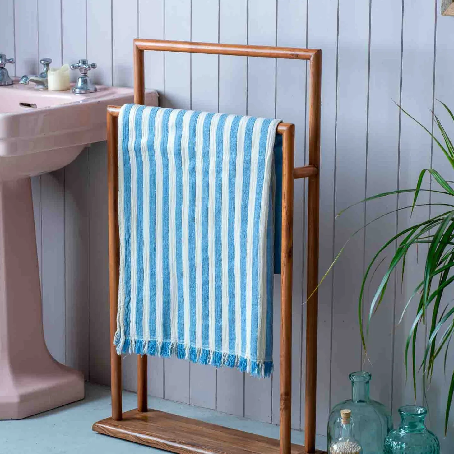 Pale Blue Stripe Turkish Beach Towel Wrap