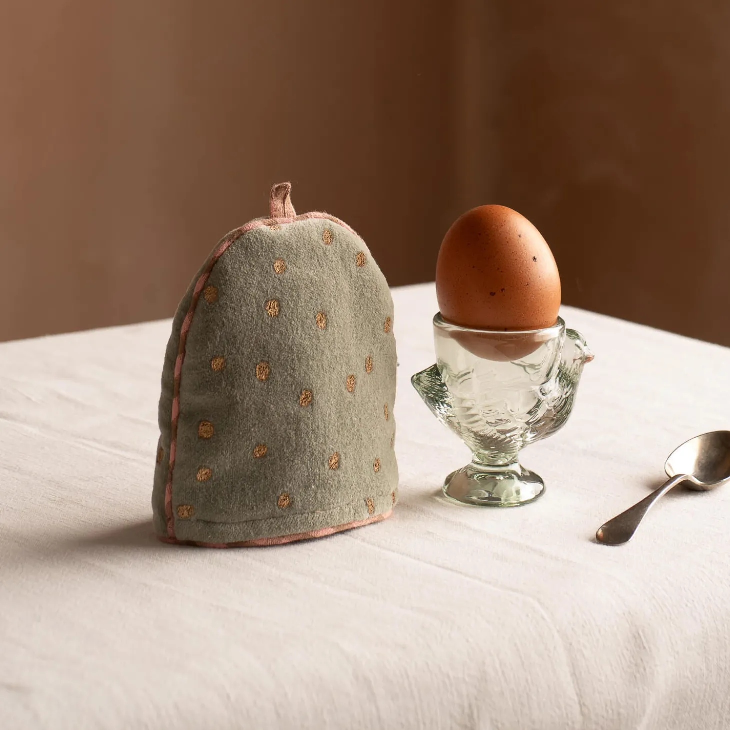 Pale Sage Velvet with Gold Dots Egg Cosy
