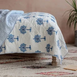 Palm Tree and Blue Stripe Reversible King Size Quilt