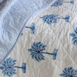 Palm Tree and Blue Stripe Reversible King Size Quilt